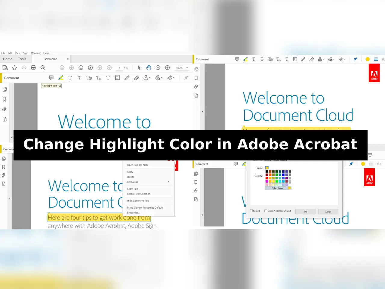 how to change highlight color in adobe acrobat