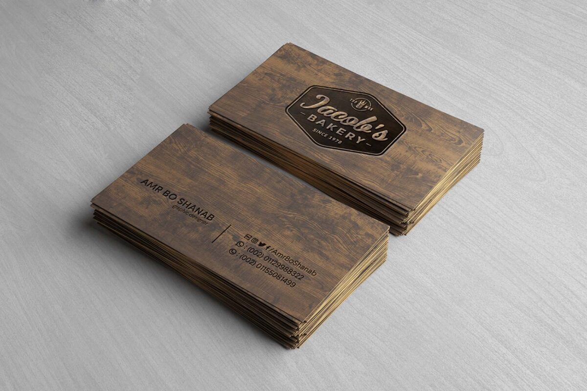 wooden business card mockup